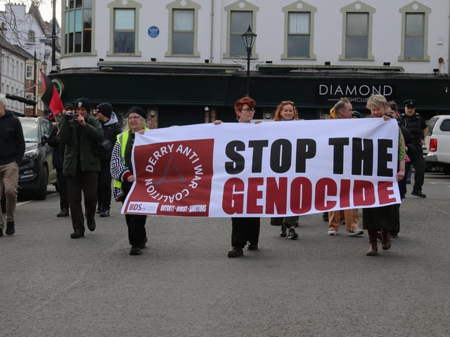 International Women’s Day march making its way to Guildhall Square on Saturday. (Photo - Deirdre Heaney, nwpresspics)