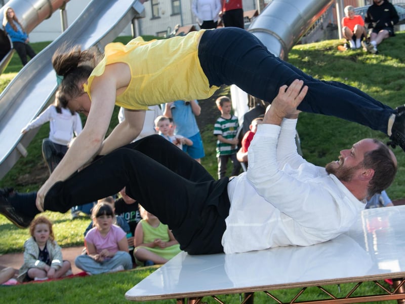 Fun and games with the Circada Circus Duo at Abercorn Park.