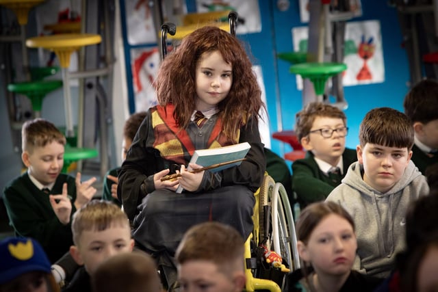 P6 pupil Amelie ready to cast a spell during Greenhaw Primary School's World Book Day celebrations on Friday last. (Photo: Jim McCafferty Photography)