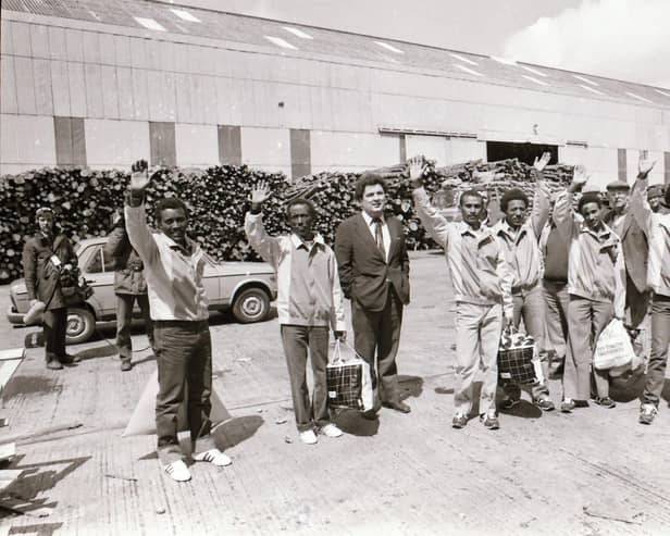 In June 1985, 40 years ago, six men who had stowed away on a boat to escape the famine in Ethiopia arrived in Derry. They were refused asylum elsewhere but were granted permission to stay in Derry and were welcomed with open arms by the city after being led off the boat by John Hume himself. Their story made headlines around the world.