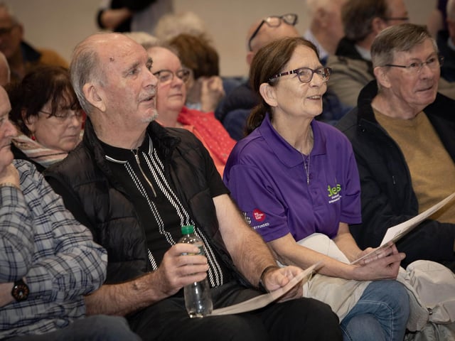 DEEDS volunteer Ann enjoying the music with Gerard, Willie and John on Thursday.