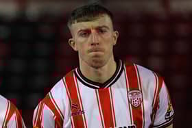 Sam Todd was Derry City's hero on Leeside, scoring the only goal of the game as the Candy Stripes progress in the FAI Cup.  Photograph: George Sweeney