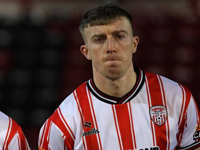 Sam Todd was Derry City's hero on Leeside, scoring the only goal of the game as the Candy Stripes progress in the FAI Cup.  Photograph: George Sweeney