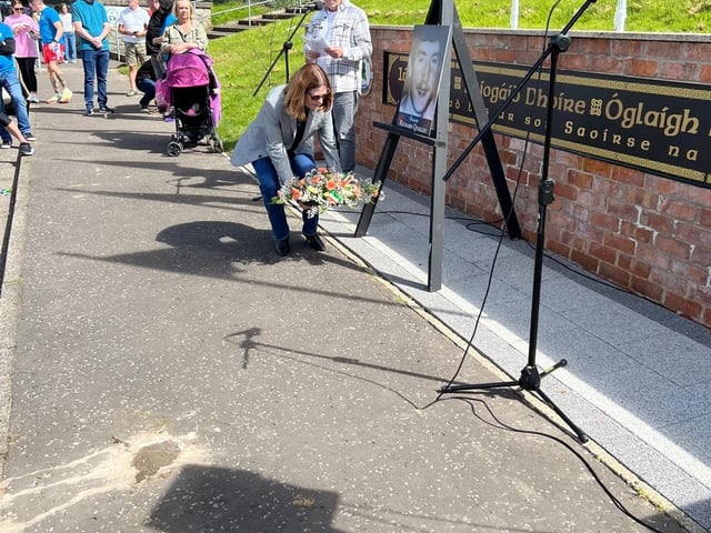 Wreaths being laid at the monument.