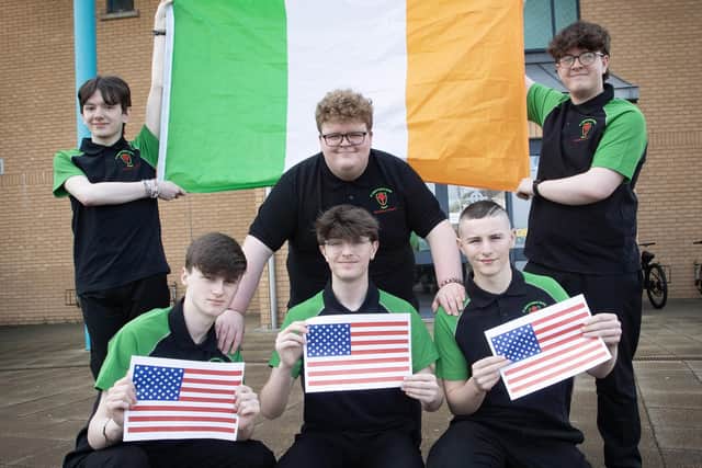 OFF TO AMERICA!. . . Year 13 students who will be heading to New York on Wednesday next for a six day visit to take part in the Loukoumi Foundation's Good Deed Summit. The students going are Tristan Doran, Jude White, Liam Collins, Harley Nixon, Kian Mitchell, Jordan Kelly and Callum Higgins. (Photos: Jim McCafferty Photography)