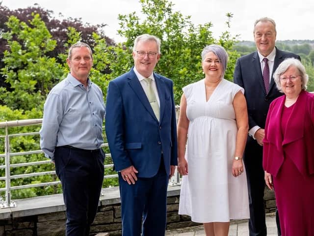 L-R: Professor Daniel Kerr, head of the School of Health Sciences at Ulster University (UU); Health Minister Mike Nesbitt; Chief AHP Officer Professor Michelle Tennyson; DoH Permanent Secretary Mike Farrar; Professor Carol Curran, Pro-Vice Chancellor & Executive Dean of UU Faculty of Life & Health Sciences.