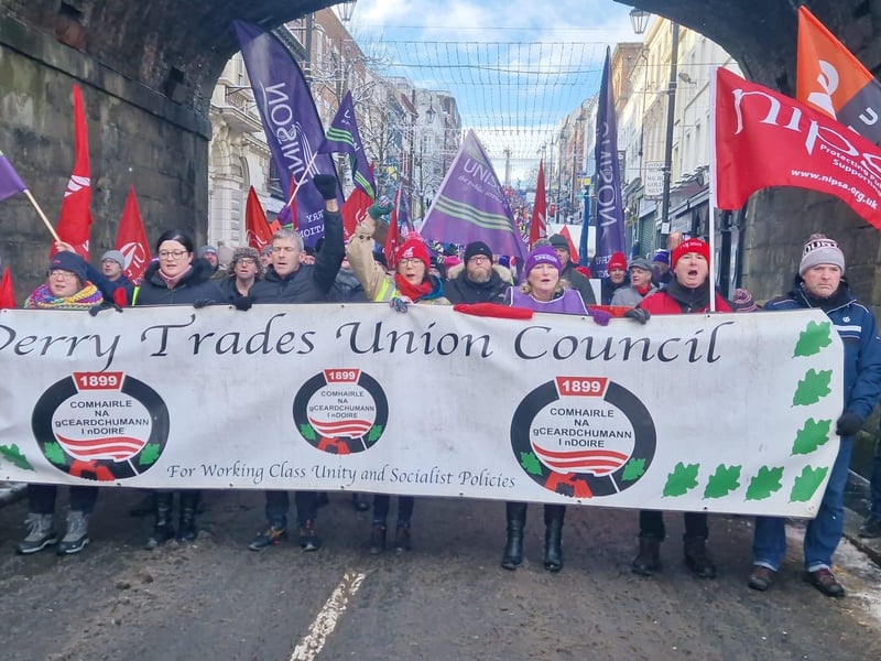 Striking public sector workers in Derry.