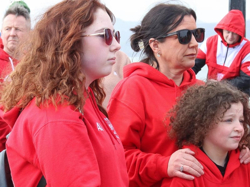Kathleen McLaughlin, Jackie Coyle, Ronnie and Archie McGowan pictured at The 10th Anniversary 5K walk in memory of the Buncrana Pier Tragedy Victims.    (Photo - Deirdre Heaney, nwpresspics) : Buncrana Pier Tragedy 10th Anniversary Remembrance Walk. Photos: Deirdre Heaney, nwpresspics.