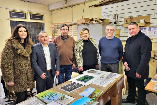 Founding member of the Carn Men’s Shed project Eileen Doherty, Co-ordinator Deborah Shiels and Chairperson Liam McLaughlin (Billy) pictured with Inishowen councillors   Martin McDermott, Albert Doherty and Johnny McGuinness.