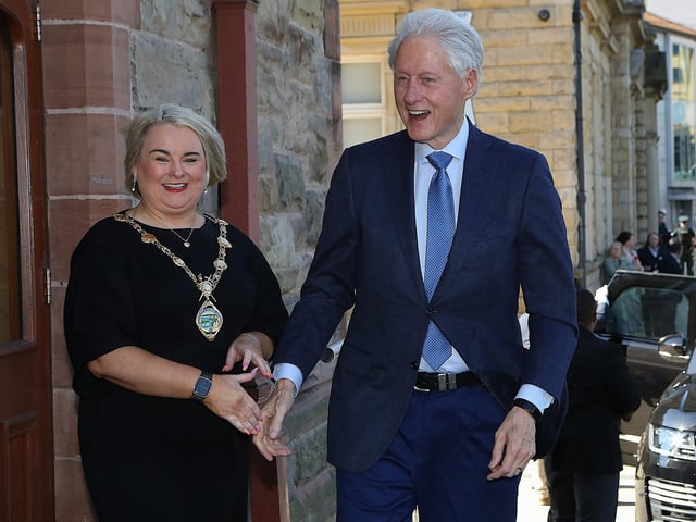 Bill Clinton with the Mayor of Derry and Strabane, Sandra Duffy.