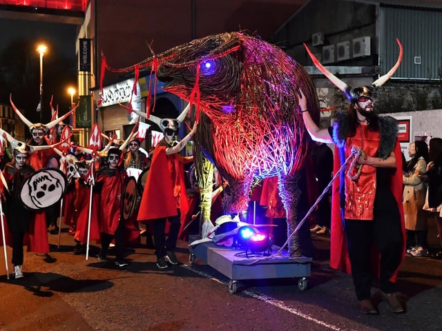 The ‘Carnival of the Dead’ Halloween parade makes its way along Strand Road. Photo: George Sweeney