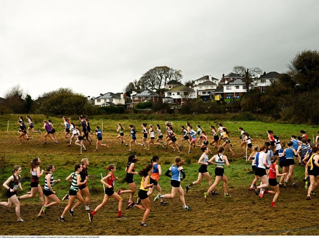 A general view of the under 18 women's 4500m during the 123.ie National Cross Country Championships at Templemore Sports Complex in Derry. Photo by Ramsey Cardy/Sportsfile