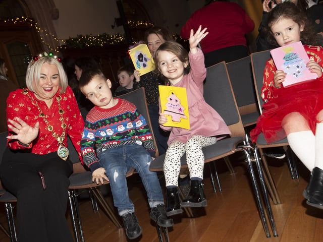 MAGICAL CHRISTMAS EXPERIENCE. . . .The Mayor, Sandra Duffy pictured with some of the children who attended Saturday's 'Mayor's Magical Christmas Experience' at the Guildhall.:.