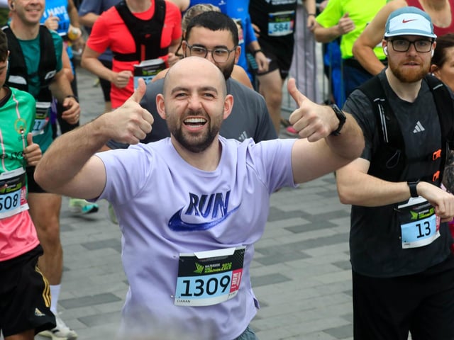 Thumbs up from this runner taking part in the Waterside Half Marathon in Ebrington Square, on Sunday morning. (Photo - Tom Heaney, nwpresspics)