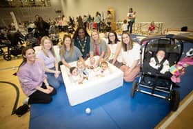 MINDING MUM SOCIAL CAFE. . . .. The Mayor, Lilian Seenoi-Barr and Christine McBride pictured with some of the mums and babies having fun at Thursday's Minding Mum Social Cafe at the Foyle Arena. (Photos: Jim McCafferty Photography)