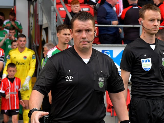 Referee David Dunne was in charge of the Derry City game against Cork City at the Brandywell Stadium on Friday evening. Photograph: George Sweeney. DER2325GS – 94