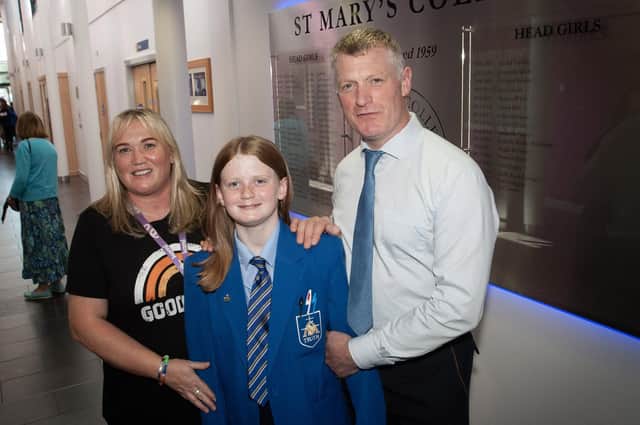 Parents Paul and Brid Cutliffe pictured with their daughter Caoimhe during the Year 8 Welcoming event at St. Mary's College. (Photos: Jim McCafferty Photography)