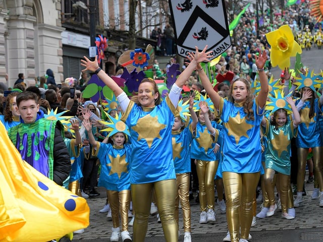 The Derry St Patrick's Day parade makes its way towards the city centre. Photo: George Sweeney.