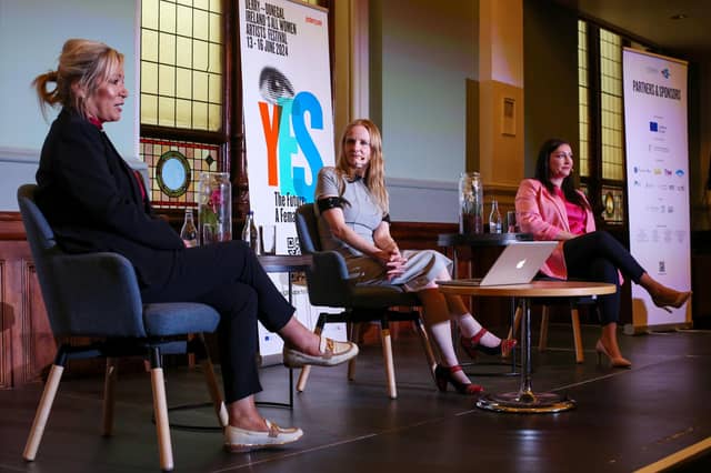 First Minister Michelle O'Neill, and deputy First Minister Emma Little-Pengelly participate in the opening talk - Women & Leadership, held in St. Columb’s Hall, at the inaugural YES, a four day, all-women, multi-arts, festival of female creativity inspired by Joyce’s most famous female character, Molly Bloom which has taken place at various locations across Derry and Donegal this weekend. YES, is the culmination of the ULYSSES European Odyssey, the largest-ever Ulysses celebration, which will have visited eighteen European cities by the time it closes in Derry. www.ulysseseurope.eu YES is family friendly and almost entirely free of charge. For more information please visit www.yesderry.com