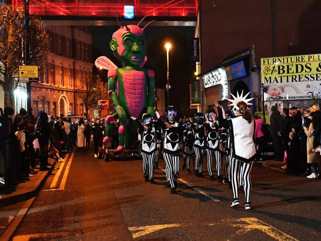 The ‘Carnival of the Dead’ Halloween parade makes its way along Strand Road. Photo: George Sweeney