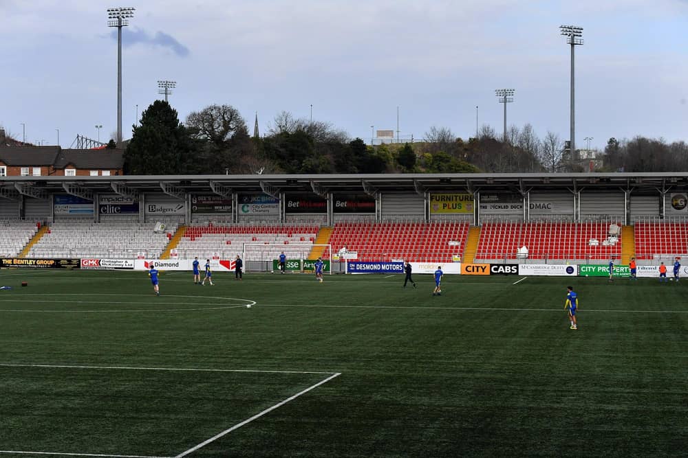 Work on the North Stand in the Ryan McBride Brandywell Stadium is nearing completion..  Photograph: George Sweeney