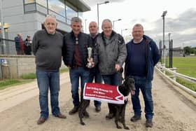 Maggie's Aim with, from left, Gerard Corr, Brendan Cullen, winning owner Martin Corr, Gavin Corr and James Finnerty.