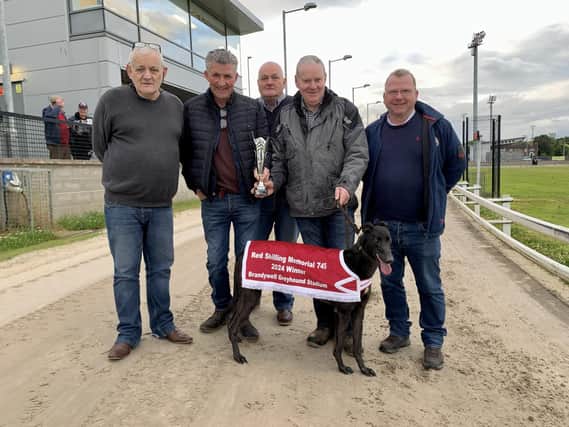 Maggie's Aim with, from left, Gerard Corr, Brendan Cullen, winning owner Martin Corr, Gavin Corr and James Finnerty.
