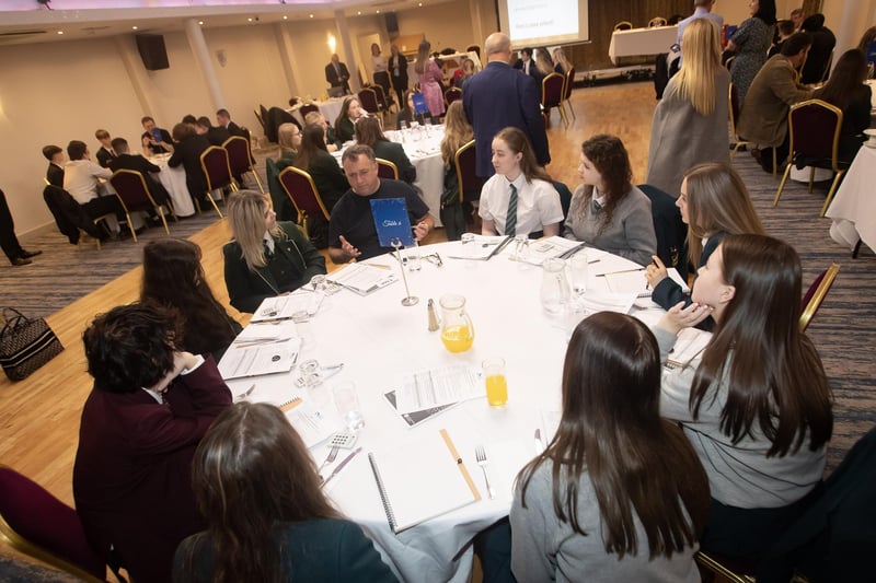 Councillor Gary Donnelly debating with students at Friday's 'Let's Talk' event.