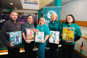 Dan Doherty and John Allen of Click Energy alongside Natasha Burke, Family Support Hub Coordinator, Mary Breslin, Deputy Director of Health for Life, and Katie Bogle, Student Social Worker.