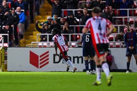 Kevin dos Santos of Derry City scores his side's first goal during the SSE Airtricity Men’s Premier Division match between Derry City and St Patrick's Athletic at The Ryan McBride Brandywell Stadium in Derry. Photo by Stephen McCarthy/Sportsfile