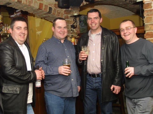 Eamonn Lycnh celebrates a birthday drink with mates Jim, Conleth and Andrew. (2503JM05):.