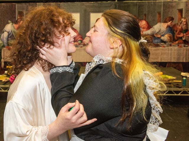 Nicole Kelly and Ebony White pictured at Romeo and Juliet rehearsals at North West Regional College's Foyle Theatre. . 