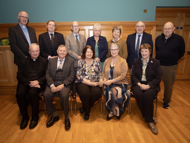 Trusteees and board of directors members of the Churches Trust pictured at the Guildhall on Thursday night, when the Mayor of Derry City and Strabane District Council, Patricia Logue held a reception for retiring chief executive Fiona Fegan. Included is Fiona's husband Paul. (Photos: JIm McCafferty Photography)