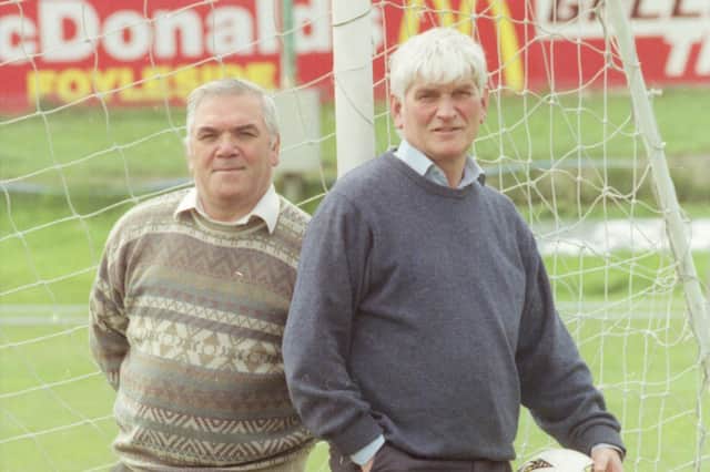 Jimbo (left) and Jobby Crossan pictured at the Brandywell in the early 90's.