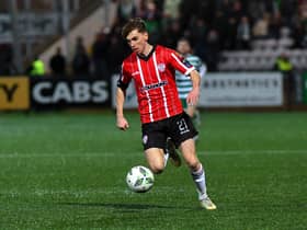 Derry City new signing Matthew Ward in action against Shamrock Rovers in the Presidents Cup final at Brandywell on Friday evening. Photo: George Sweeney. DER2307GS – 99