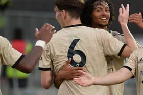 Former Manchester United forward D'Mani Mellor scores at the NI SuperCup in Ballymena. Pic Colm Lenaghan/Pacemaker
