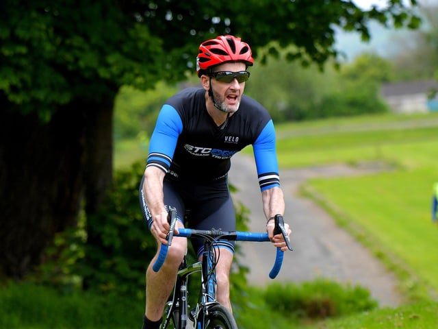 Gavin McCay cycling during the Liam Ball Triathlon on Sunday morning.