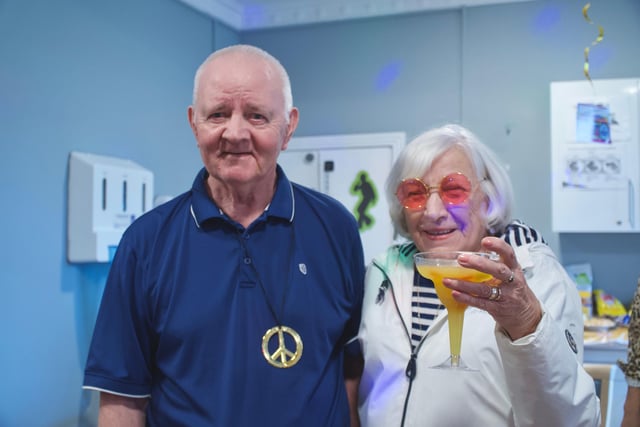 Husband and wife Bobby and Pat Boyle at the 1960s and 1970s themed party at the Oakleaves Care Centre.
