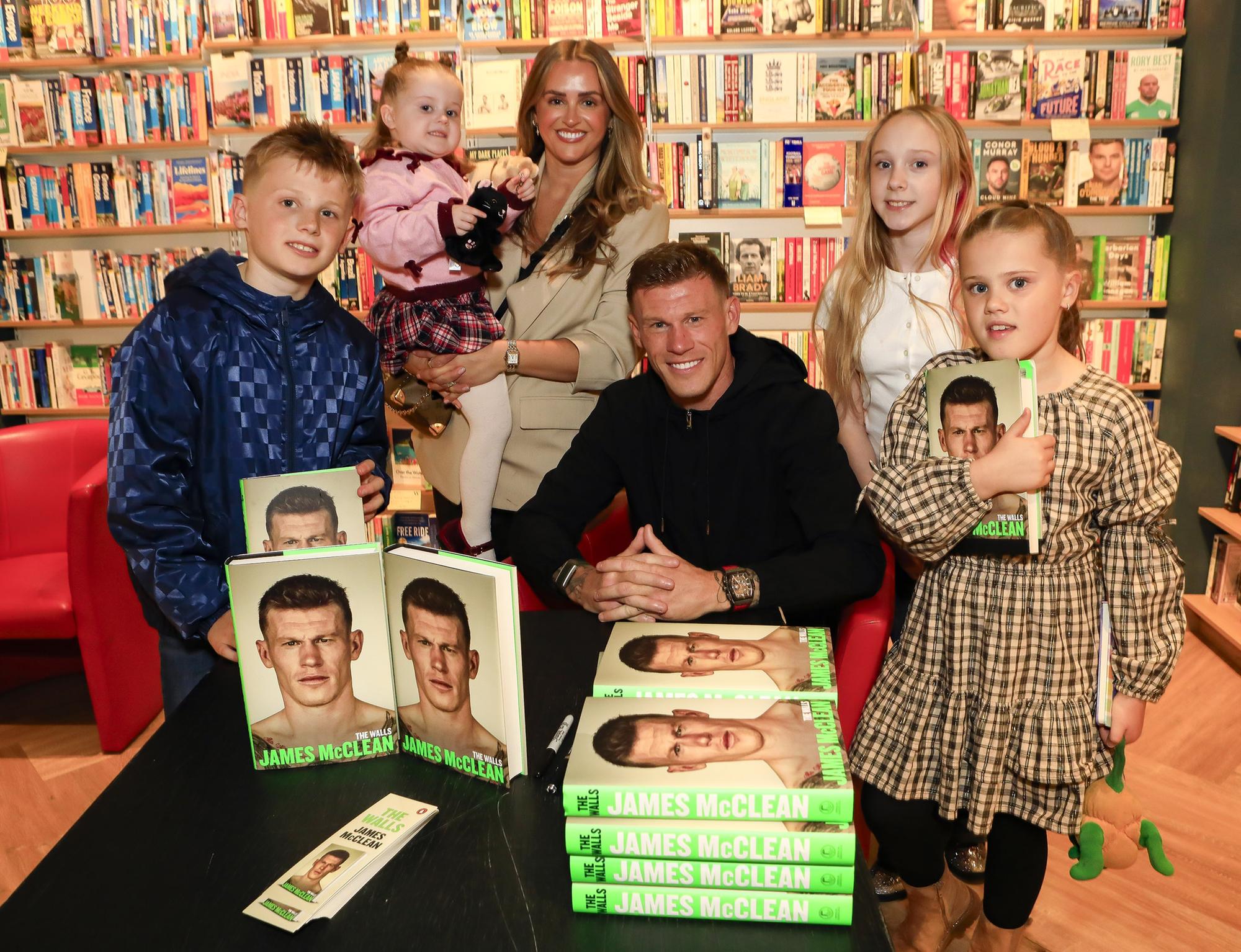 Professional footballer James McClean at the signing of his autobiography, “The Walls” in Waterstones, Foyleside with his wife Erin, children, Junior, Allie Mae, Willow Ivy and Mía Rose. (Photo - Tom Heaney, nwpresspics)