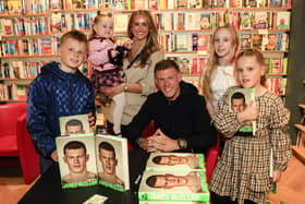 Professional footballer James McClean at the signing of his autobiography, “The Walls” in Waterstones, Foyleside with his wife Erin, children, Junior, Allie Mae, Willow Ivy and Mía Rose. (Photo - Tom Heaney, nwpresspics)