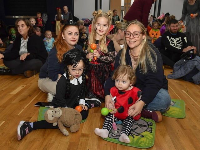 Pictured are young children and relatives at the he Waterside Shared Village cross-community Halloween kids costume party and disco with entertainment from Jo Jingles and Gary McMusic.
