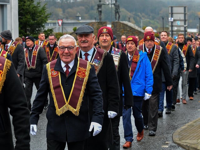 Members of the ABOD Cumber Claudy Branch at the Apprentice Boys of Derry’s Shutting of the Gates parade held in the city on Saturday last. Photo: George Sweeney.