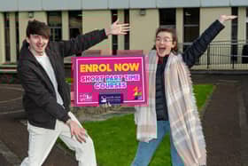 NWRC Student Zuzanna Rotuska and Shéa Devine help launch the 2025 Short Course Guide. (pic Martin McKeown)