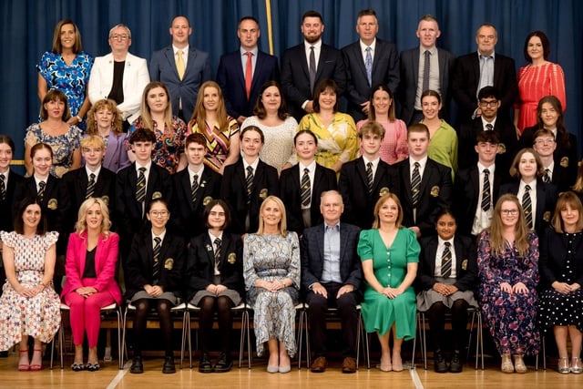 Pupils awarded 1st Place in Subject at GCSE pictured with subject teachers, Mrs Brónach O’Hare (Vice Principal), Mr Noel Mc Caul (Board of Governors), Ms Catherine Hughes (Head of Year).