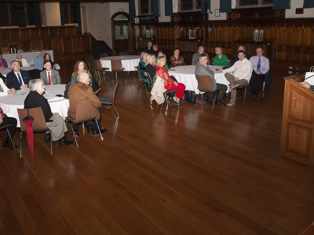 The Mayor, Sandra Duffy addressing the attendance at Wednesday evening’s presentation to former Hollybush PS Principal Carmel Dunn on her retirement from the school and overall contribution to education.