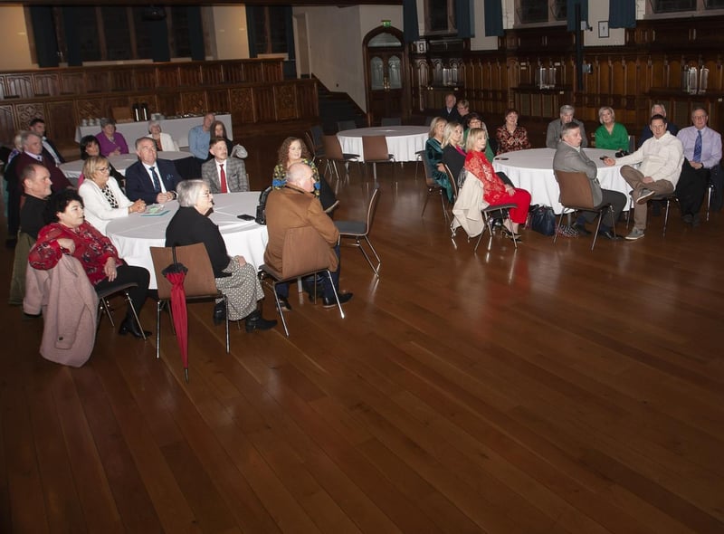 The Mayor, Sandra Duffy addressing the attendance at Wednesday evening’s presentation to former Hollybush PS Principal Carmel Dunn on her retirement from the school and overall contribution to education.