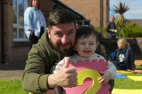 Darragh McGinley with his dad Darren at the launch of the District of Hope at Farland Way, Hazelbank, on Tuesday afternoon last. Photo: George Sweeney