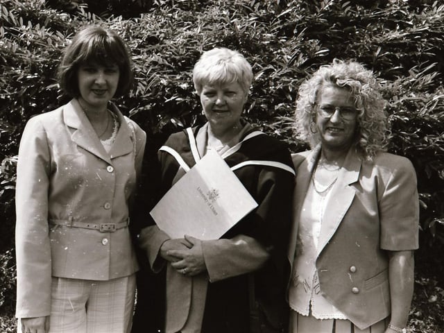 Photographs of students, professors, and proud parents during the Magee graduations in June 1995.