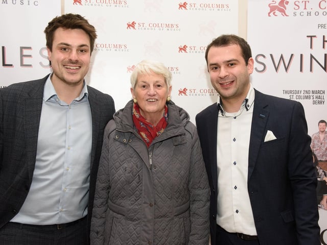 Louis Fields and Nicky Morton, founders of St.Columb’s School of Music pictured with Joan Doherty MBE DL, as they hosted the School’s annual Gala concert in St.Columb’s Hall headlined by the Swingles, Picture Martin McKeown.