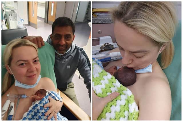 Theresa and Sham Chada with their baby son, Krishan, when he was in the Royal NICU.